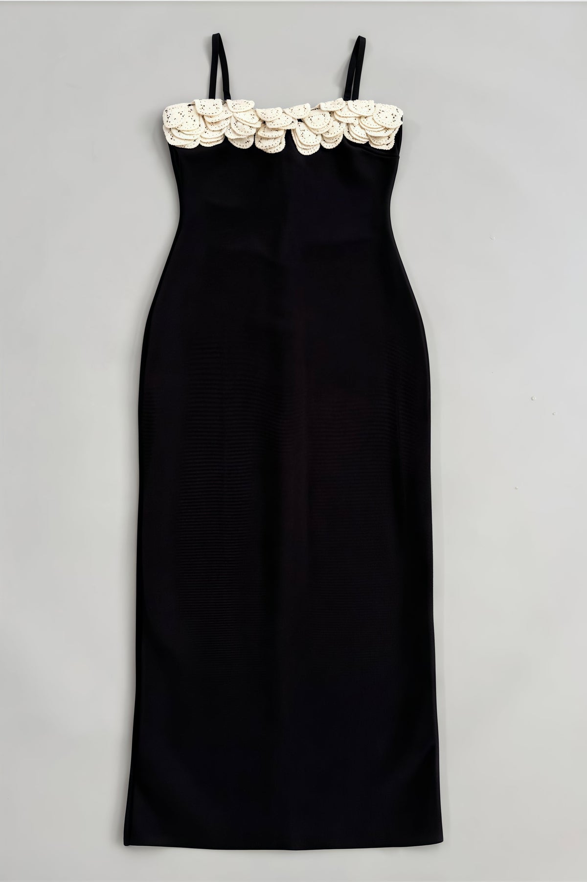 Spaghetti Strap Petal Applique Bust Bodycon Midi Dress 4