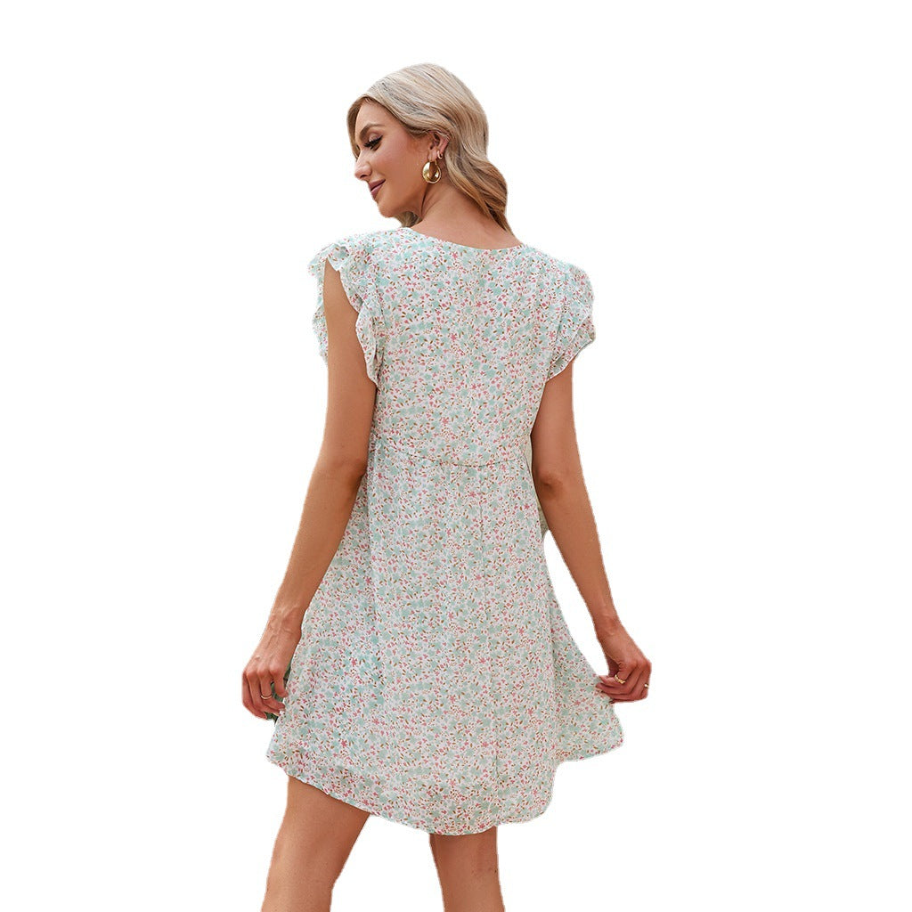 Summer Chiffon Small Floral Dress Vacation Beach