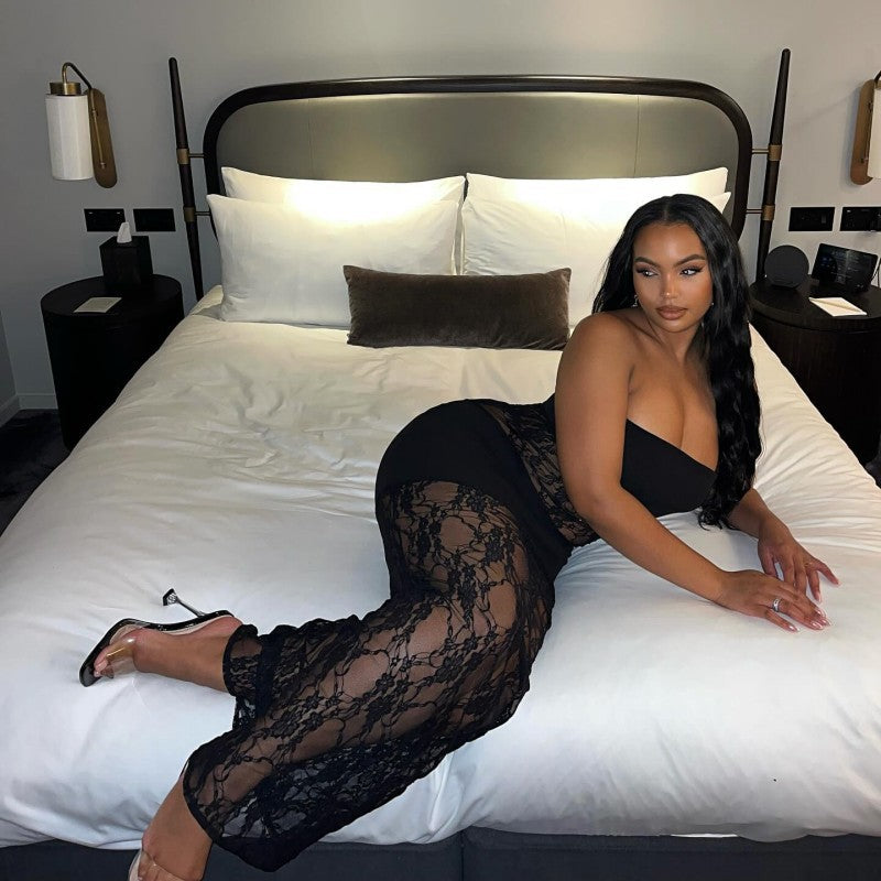 Summer Solid Color Sleeveless Sexy Lace Stitching Bandeau Slim Fit Dress