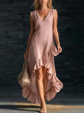 V-Neck Sleeveless Ruffle High Low Maxi Dress 6