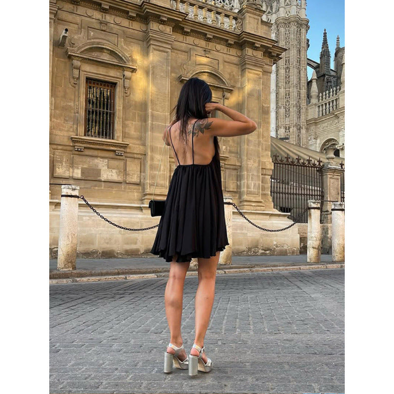 Chiffon V-Neck Spaghetti Strap Swing Mini Dress 3