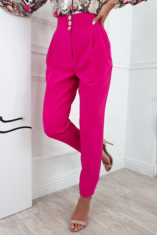 Button High Waist Trouser Pants