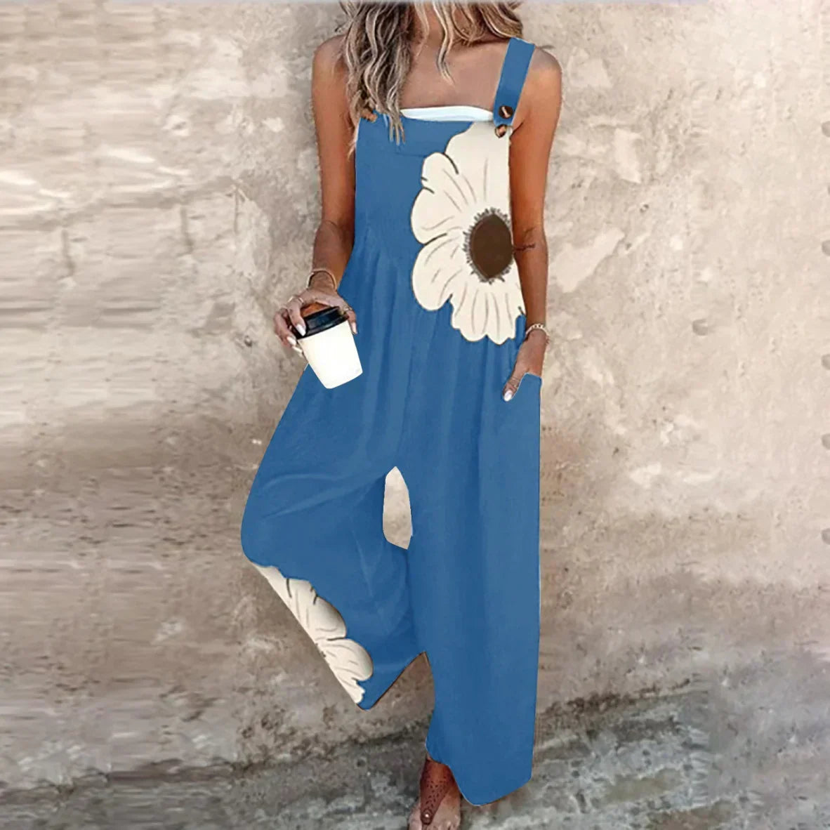 Floral Print Square Neck Wide Leg Jumpsuit