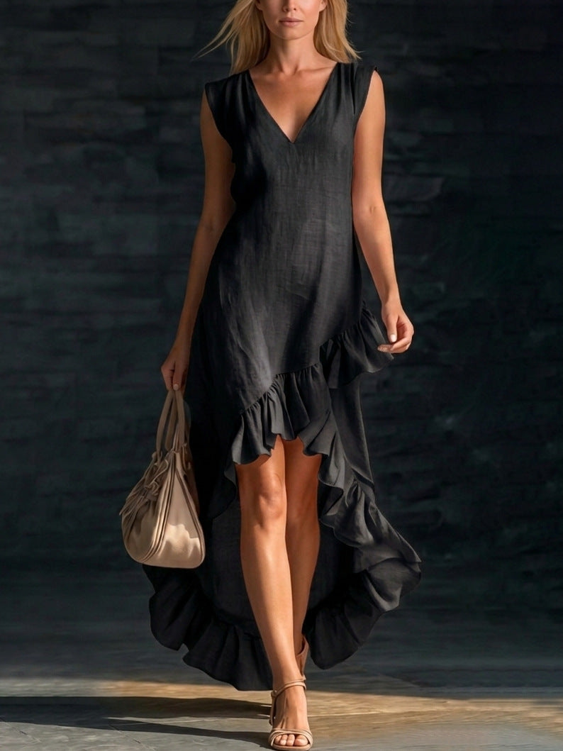 V-Neck Sleeveless Ruffle High Low Maxi Dress 9