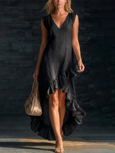V-Neck Sleeveless Ruffle High Low Maxi Dress 9