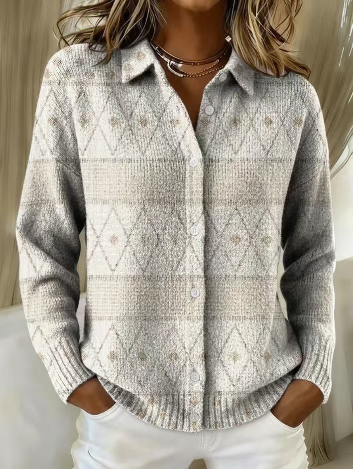 Argyle Collared Button Front Knit Cardigan