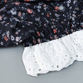 Floral Square Neck Puff Sleeve Lace Trim Mini Dress 6