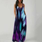 V-Neck Spaghetti Strap Ombre Pocket Loose Maxi Dress 19