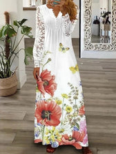 Lace Sleeve V-Neck Long Sleeve Pleated Maxi Dress 7