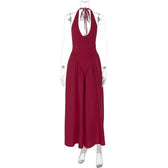 Halter Deep V-Neck Backless Satin Midi Dress 10