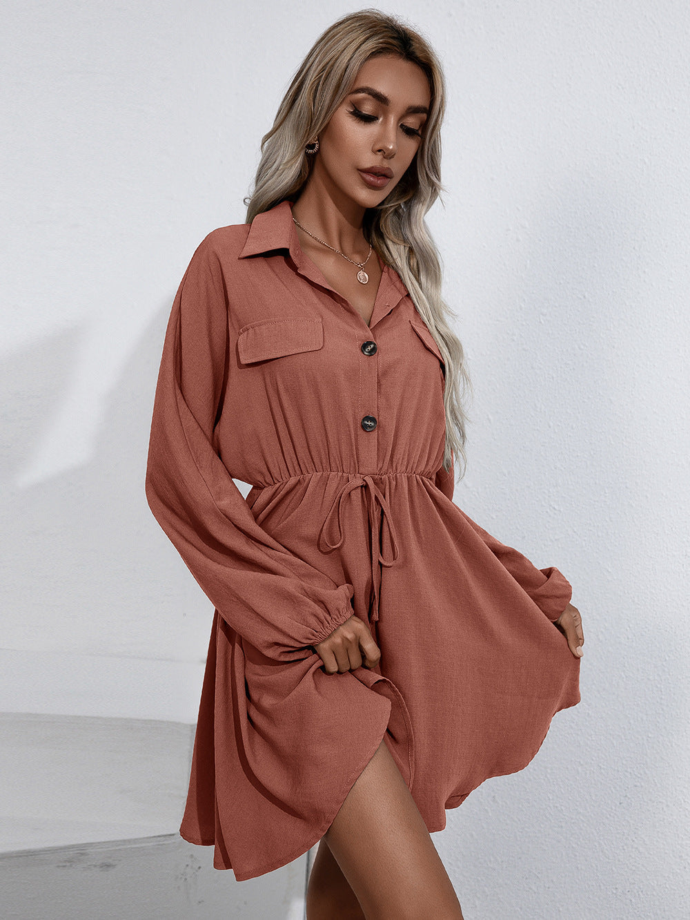 Remy Cotton Pocketed Shirt Dress Wine FINAL