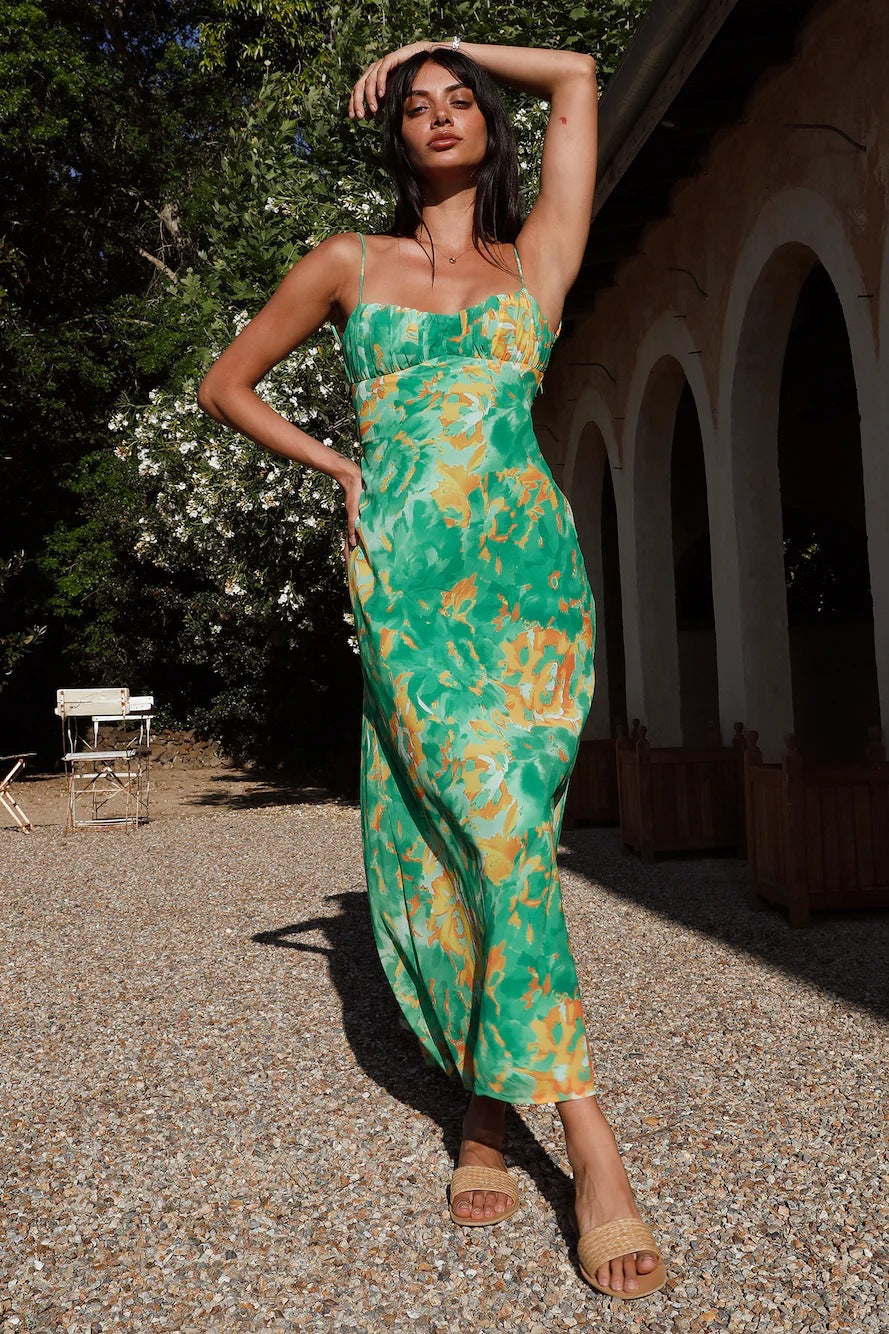 Wanda Exclusive Women's Floral Maxi Dress with Ruffle Hem Premium Edit