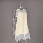 Linen Look Lace Trim Spaghetti Strap Slip Mini Dress 7