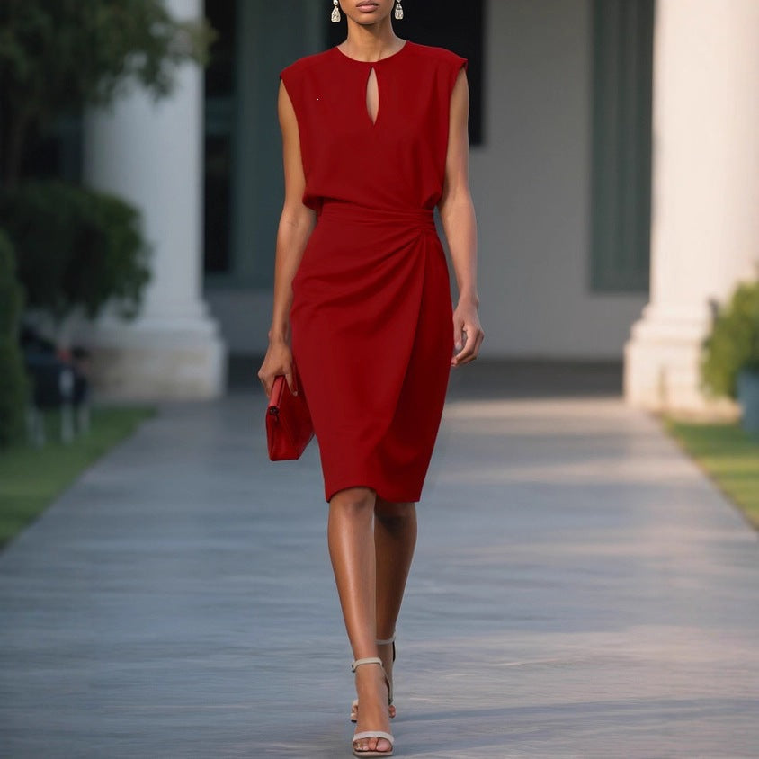 Keyhole Cut Out Ruched Bodycon Midi Dress Cocktail