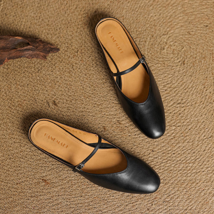 Round Toe Cross Strap Flat Mary Jane Mules
