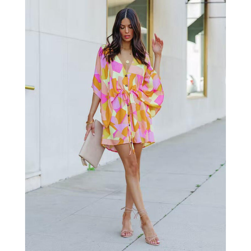 Brenda Statement Women's Floral Print Button Up Dress Elevated Occasion Wear