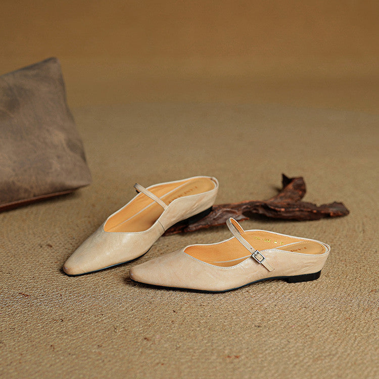 Pointed Toe Ankle Strap Buckle Flat Mary Jane Shoes