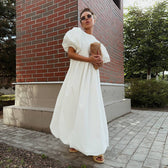 High Neck Puff Sleeve Bubble Hem Midi Dress 3