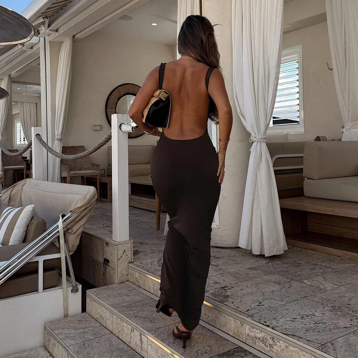 Cowl Neck Sleeveless Backless Bodycon Maxi Dress 3