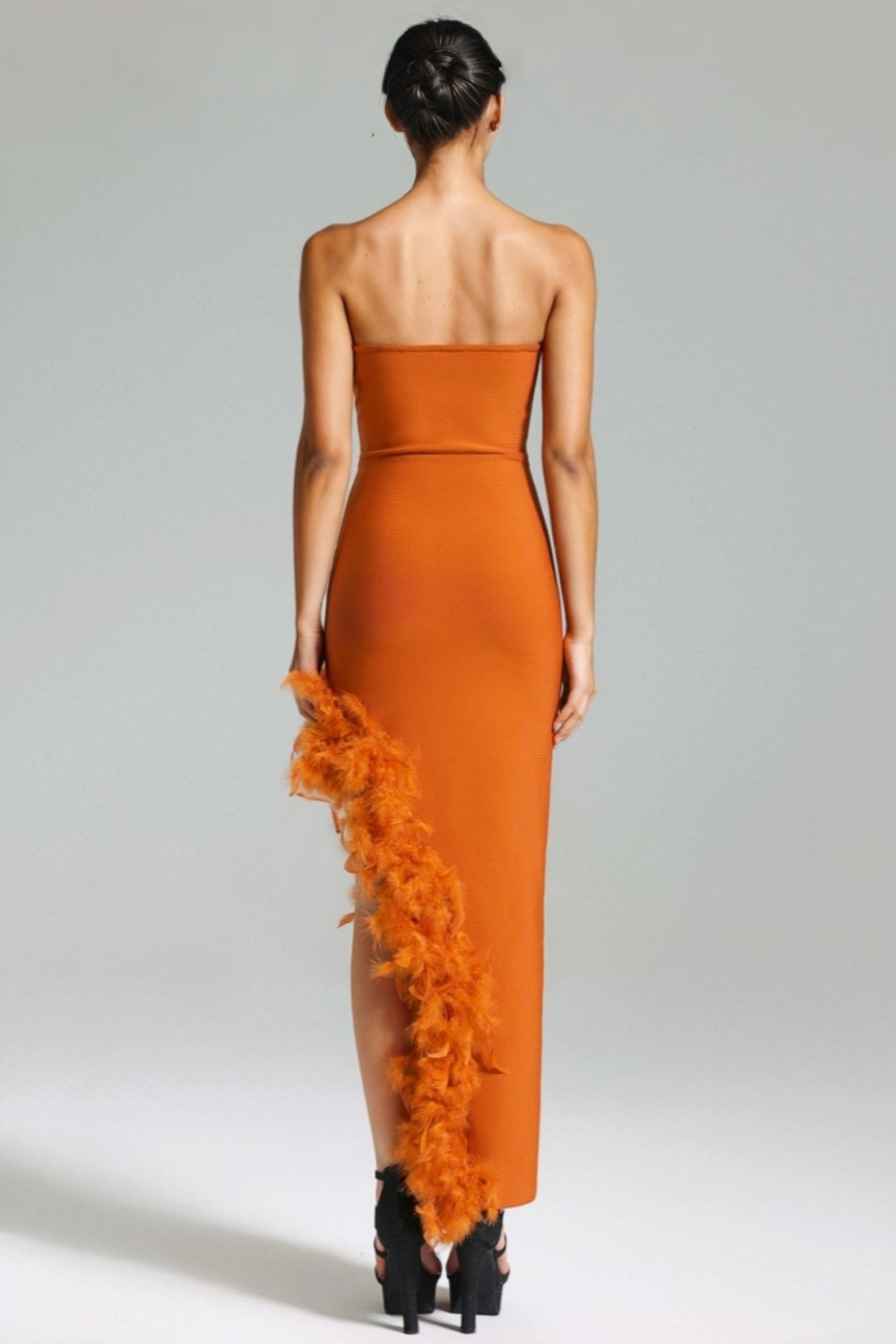 Yeli Feather Slant Hem Bandage Maxi Dress - View 5