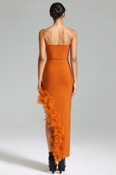 Yeli Feather Slant Hem Bandage Maxi Dress - View 5