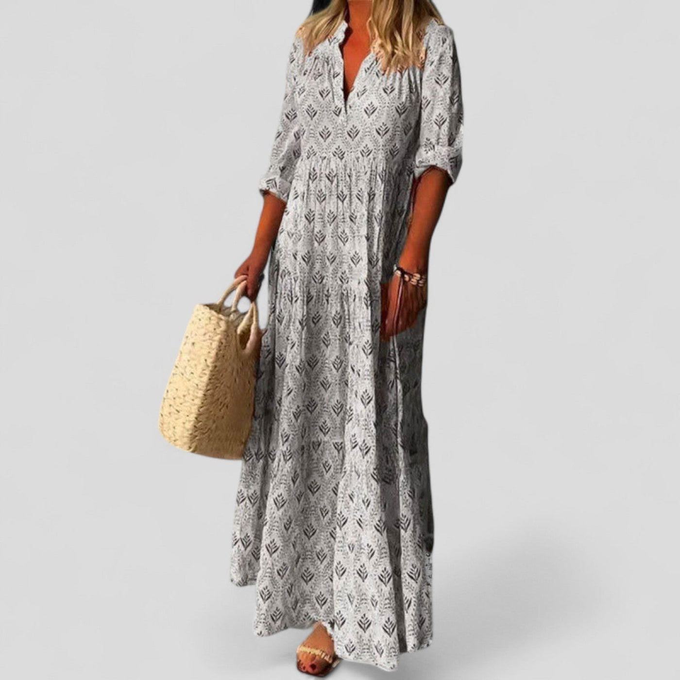 Print Short Sleeve Tiered Boho Maxi Dress 2