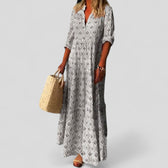 Print Short Sleeve Tiered Boho Maxi Dress 2