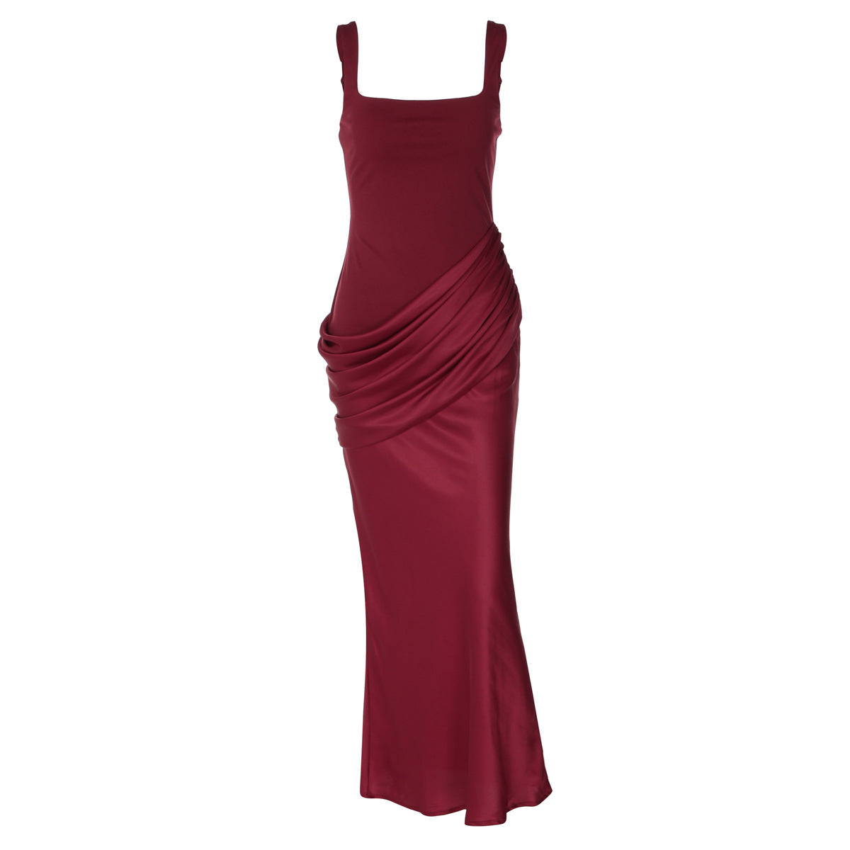 Fall Women Clothing Solid Color Square Collar Satin Splicing Sling Maxi Dress Fashionable Elegant Dress