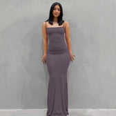 Scoop Neck Spaghetti Strap Bodycon Mermaid Maxi Dress 4