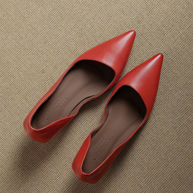 Pointed Toe Slip On Kitten Heel Pumps