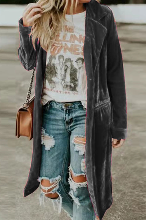 Velvet Pocket Long Coat