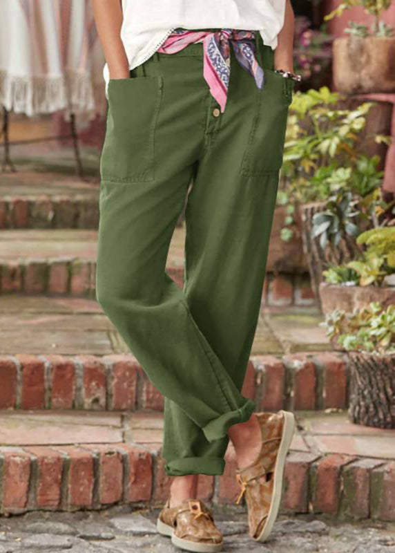 High Waist Button Fly Patch Pocket Tapered Trousers