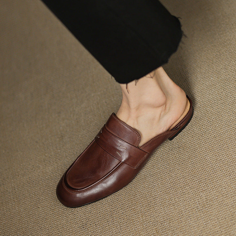 Round Toe Penny Slip On Loafer Mules