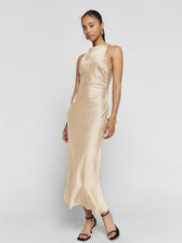 Cowl Neck Satin Back Cross Long Dress - View 6