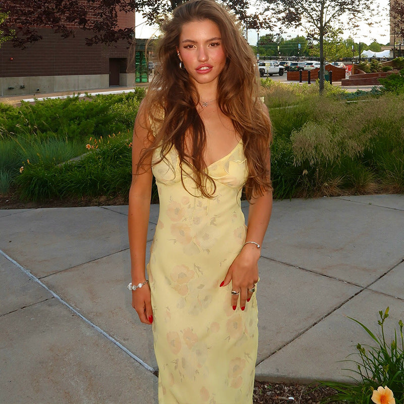 Floral Chiffon V-Neck Cami Bias Cut Maxi Slip Dress 2