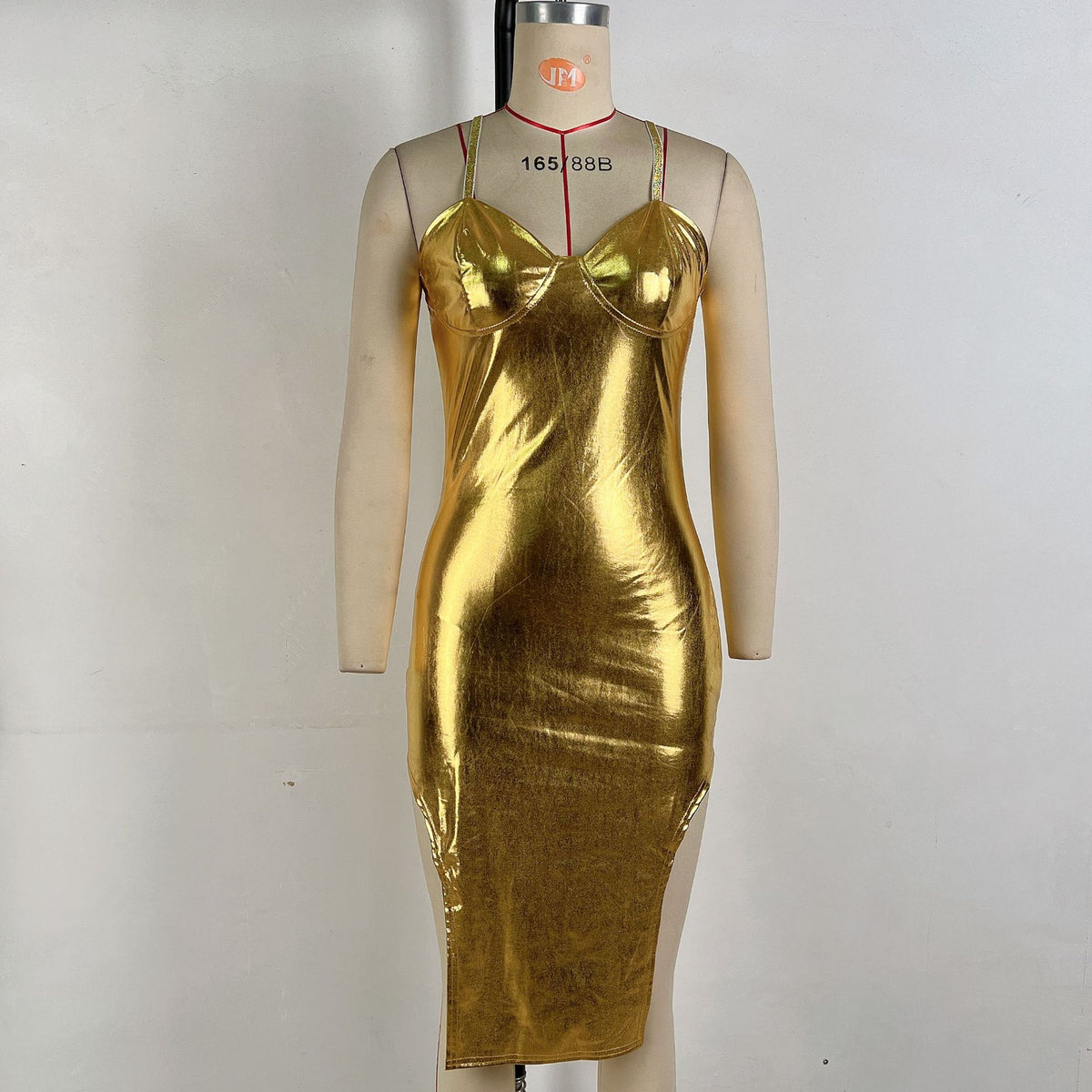 Metallic Chain Strap Bustier Side Split Bodycon Midi Dress 5