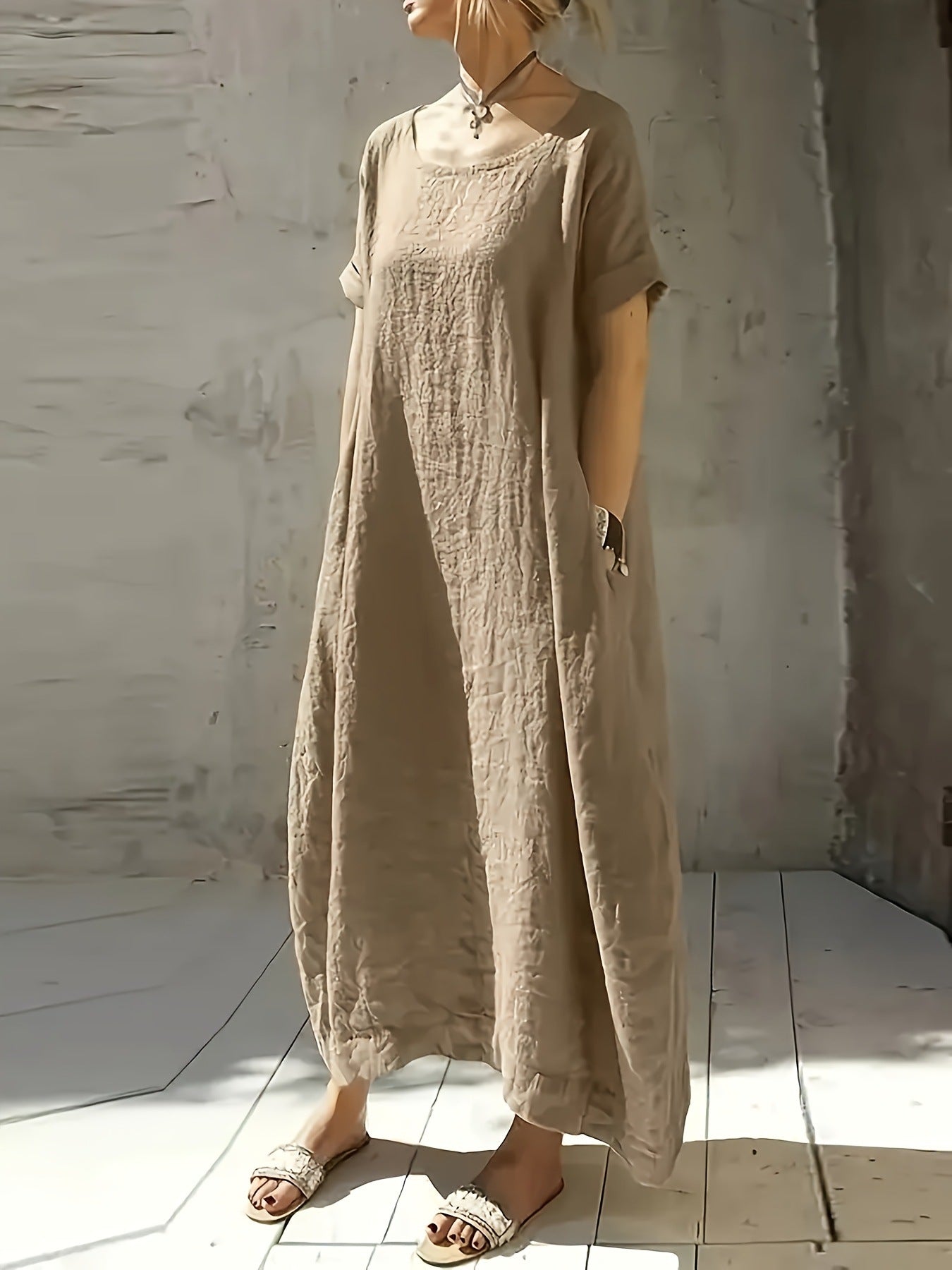 Short Sleeve Loose Linen Maxi Dress Summer 6