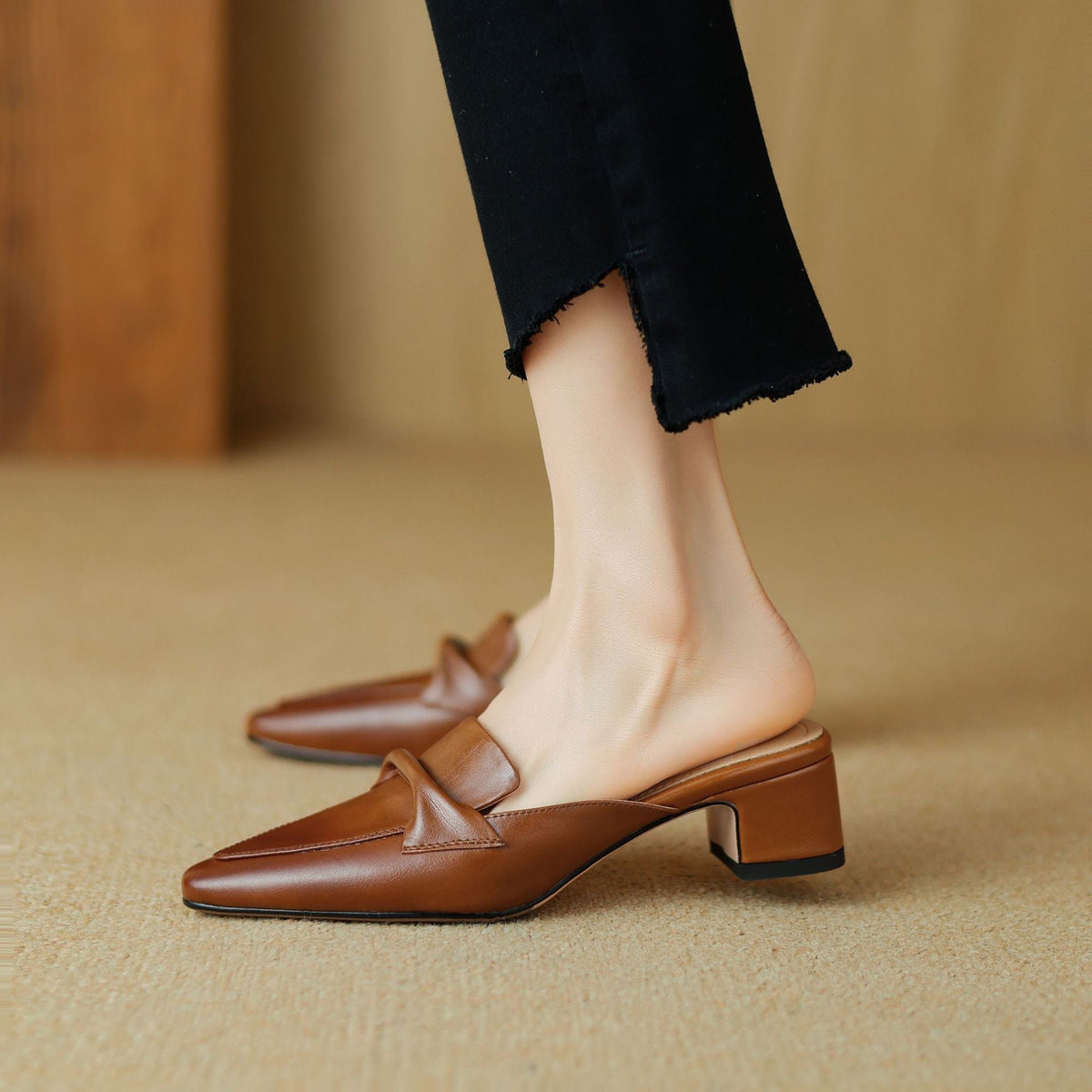 Square Toe Block Heel Mules