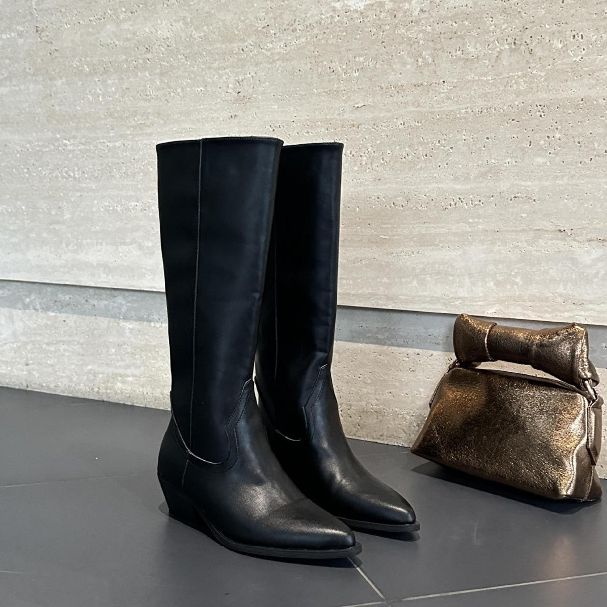 Pointed Toe Western Block Heel Knee High Boots