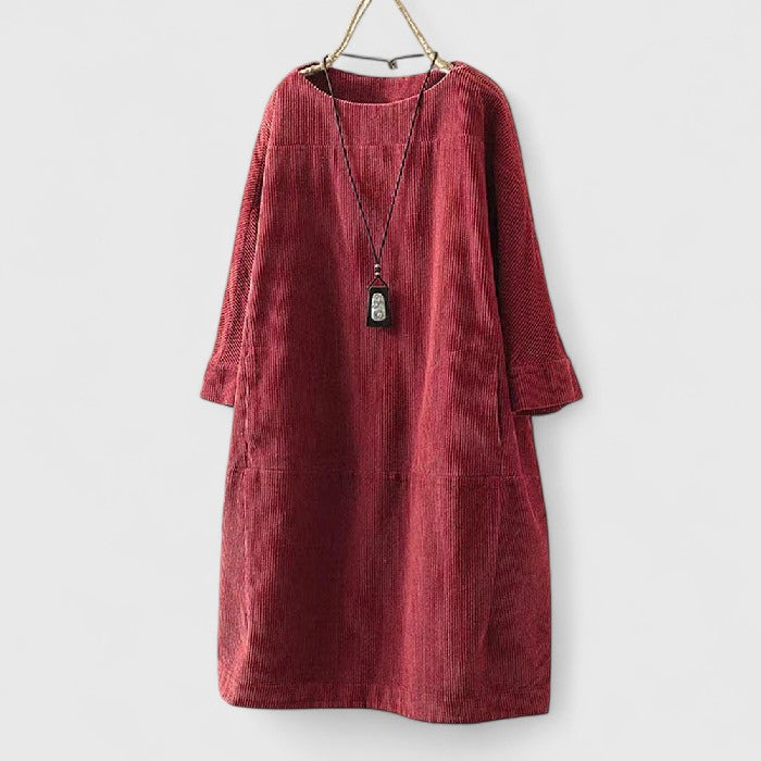 Knit Long Sleeve Pocket Shift Midi Dress 8