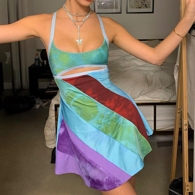Tie Dye Spaghetti Strap Cut Out Bodycon Mini Dress 2
