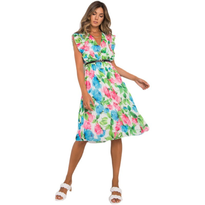 Eugenia Statement Women's Flower Ruffle Midi Dress Elevated Occasion Wear