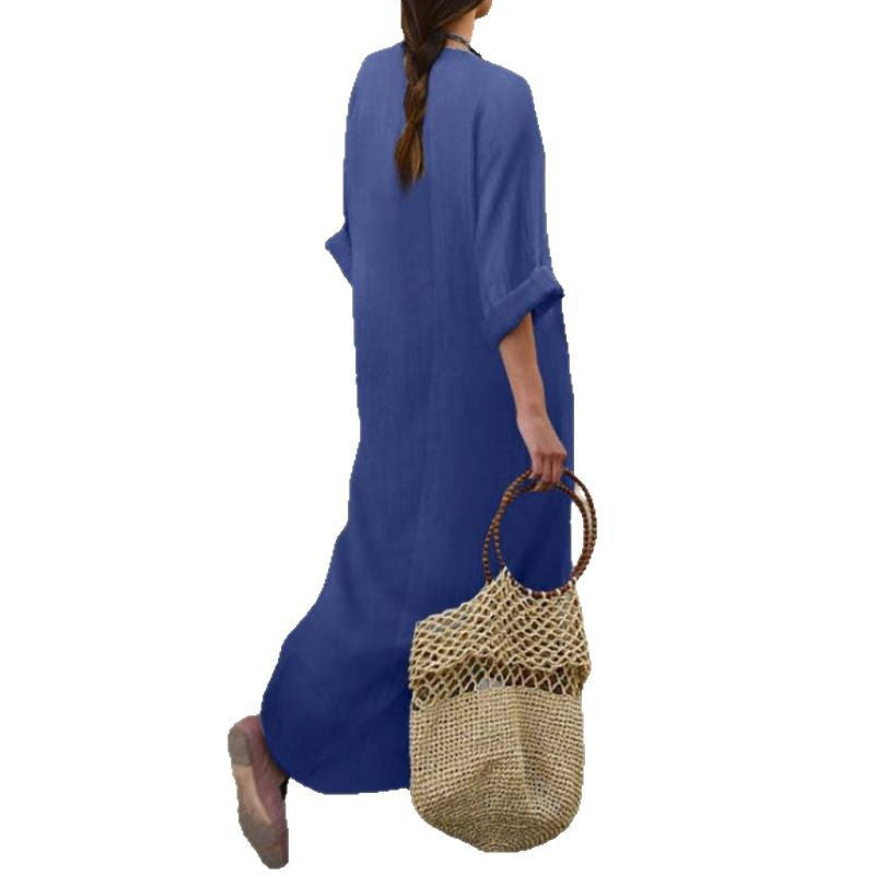 Split Neck Long Sleeve Pocket Kaftan Maxi Dress 5