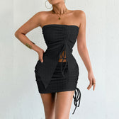 Strapless Ruched Textured Drawstring Two Piece Set 6