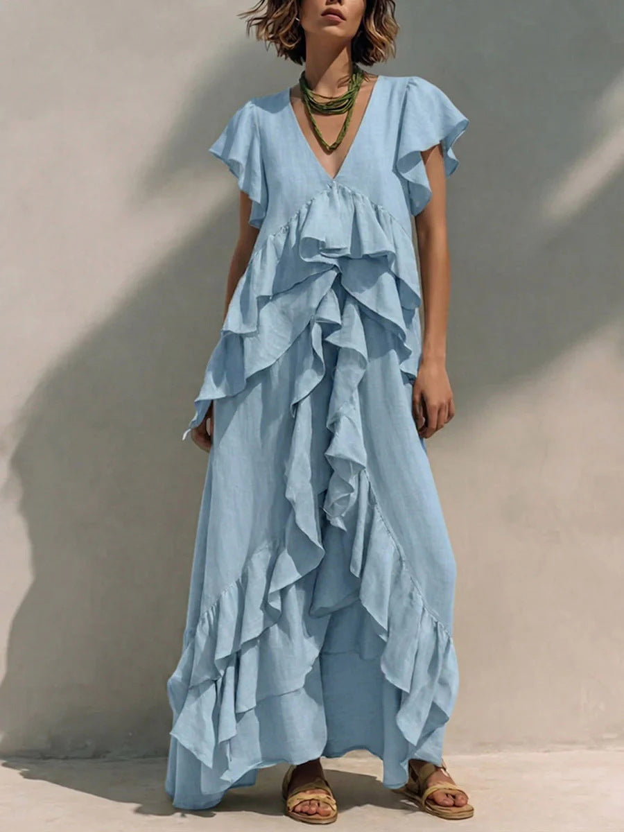 V-Neck Flutter Sleeve Ruffle Tiered Maxi Dress 6