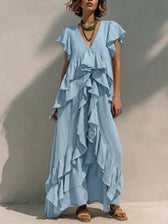 V-Neck Flutter Sleeve Ruffle Tiered Maxi Dress 6