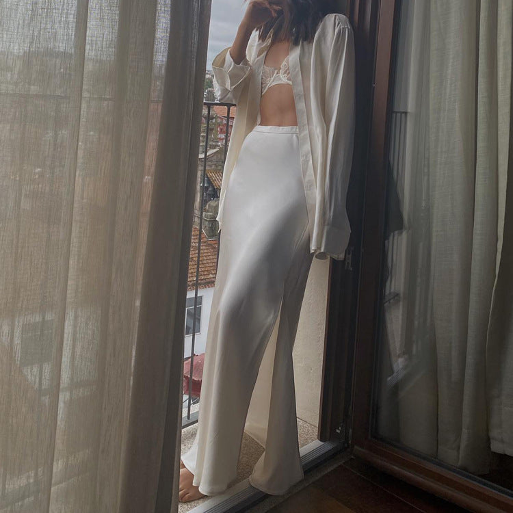High Waist Satin Bias Cut Mermaid Hem Maxi Skirt 2