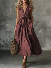 Deep V-Neck Sleeveless Twist Front Tiered Maxi Dress 7