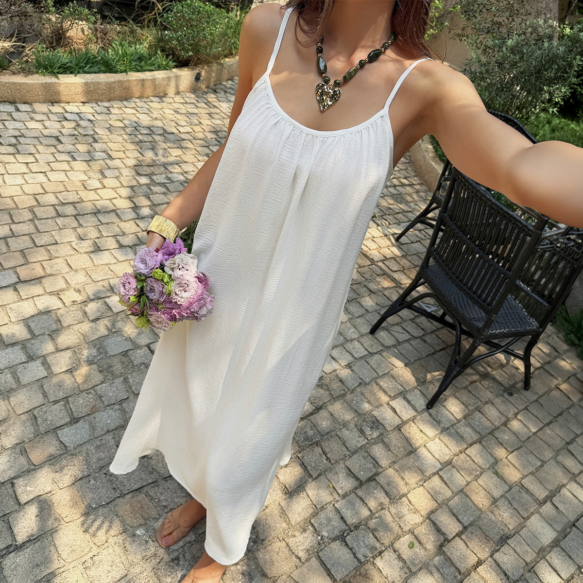 Textured Spaghetti Strap Scoop Neck Relaxed Maxi Dress 3