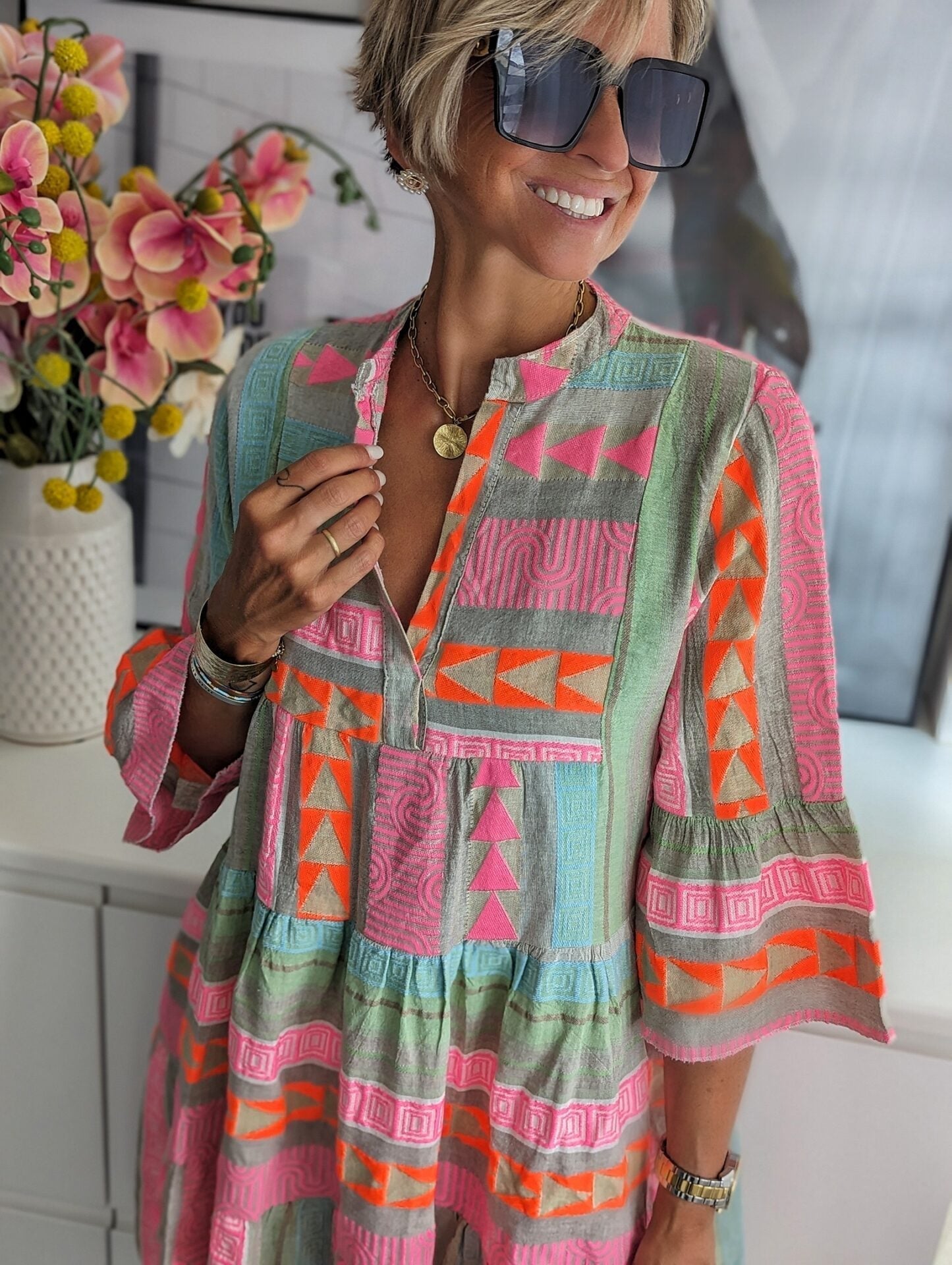 Megan Timeless Bohemian Dress with Ethnic Print Boutique Collection